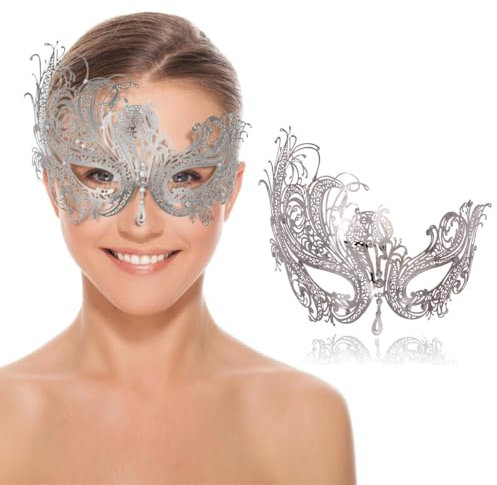 Maskerade Maske,Venezianische Masken für Frauen,Maskenball Damen Maske,Venezianischen Maske Augenmaske Sexy Venezianischen Maske Kostüm Masken für Kostüm Cosplay Abschlussball Karneval (Silber)