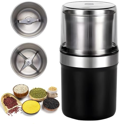 Electric Spice Grinder, Compact Electric Coffee Grinder with Stainless Steel Blades, 360° Stereo Grinding, 200W Portable Spice Blender with Detachable Cups, for Coffee Bean, Spices, Nuts, Grains