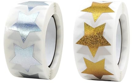 1000 Stück Aufkleber Sterne Glitzer, Glitter Stern-Aufkleber,2.5cm Belohnung Sticker für Kinder,Selbstklebend Dekorative Stern Aufkleber für Scrapbooking,Grußkarten,Geschenke,Basteln (Silber, Gold)