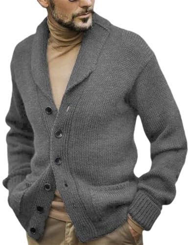 MEIMIYI Sweater Herren Warm Weich Komfortabel Sweater Jacke Herren Casual Lose Verdicken Strickjacke Herren Mode Trend Klassisch Langarm Sweater Herren A-Grey XL