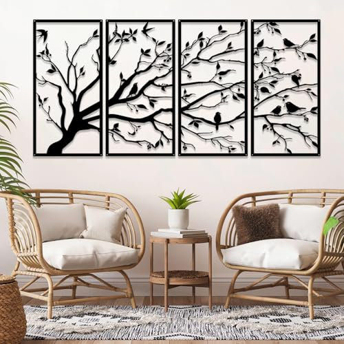 Luccyle Albero in metallo della vita 4 pannelli segno dell'albero arte murale decorazione murale decorazione d'interni regalo per la casa (23.6in*11.8in)
