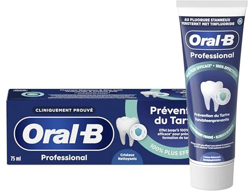 Oral-B Dentifrice Professional Prévention du Tartre, 75ml | Cristaux Nettoyants, Menthe Verte, Complexe au Fluorure Stanneux, Zinc Actif