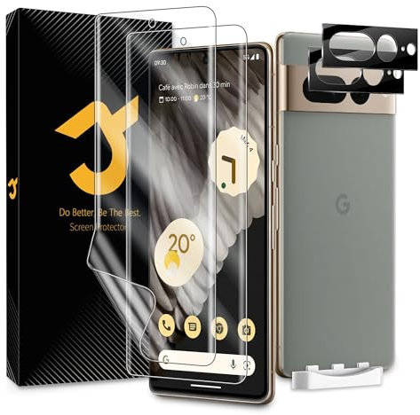 JZG 2+2 Stück für Google Pixel 7 Pro Schutzfolie [Nicht-Glas], 2 Displayschutz + 2 Kameraschutz, Fingerabdruck-ID unterstützen, Selbstheilung, Anti-Kratzer, HD Klar