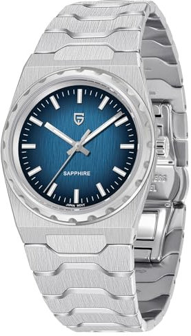 Pagani Design Herrenuhr, 7MM Ultradünn Minimalistisch Quarzuhr, Saphirglas Edelstahl Leuchtend 100M Wasserdicht Armbanduhr (Silber Blau)