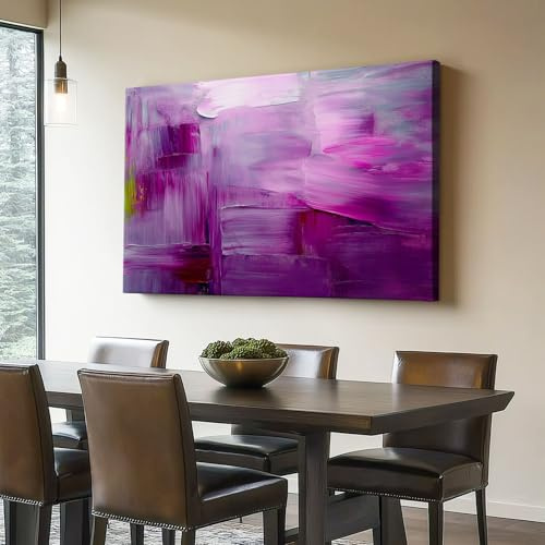 Panorama Leinwand Bild 120L x 80B cm – Bild auf Leinwand zum Thema Fantasie Abstrakt Malerei, Rahmenloser Kunstdruck in Rosa Lila als Wandbild für Wohnzimmer & Wohnung