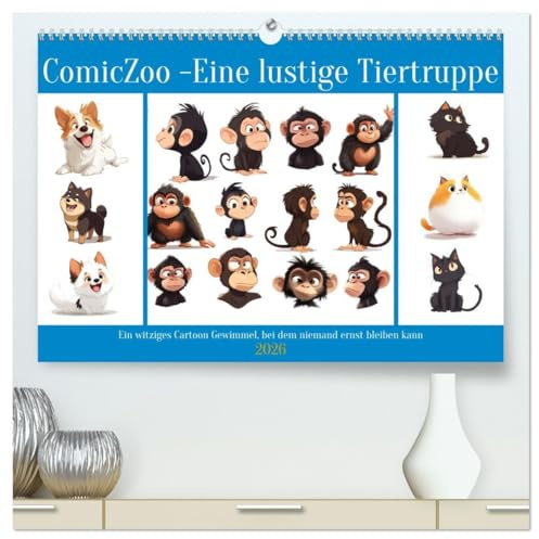 ComicZoo - eine lustige Tiertruppe (hochwertiger Premium Wandkalender 2026 DIN A2 quer), Kunstdruck in Hochglanz: Jede Menge skurrile Tier Cartoons - zum Schmunzeln schön (CALVENDO Spass)