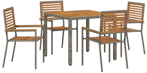 vidaXL Garden Dining Set 5 pcs Grey 90 x 90 x 75 cm Poly Rattan, Alfresco Dining Collection, Modern Rattan Ensemble, Contemporary Garden Seat, Casual Unit, Outdoor Furniture Set