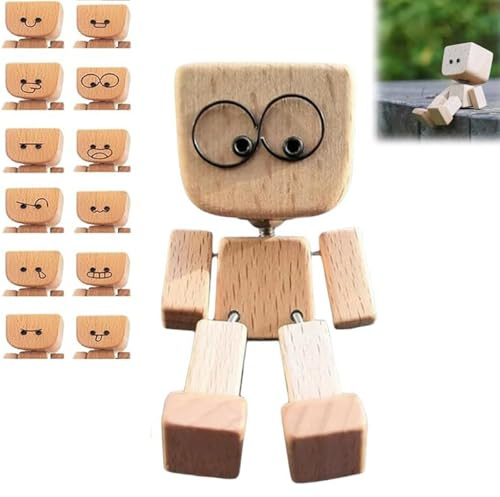 happy timber,joytwig holzfigur,kletterwalu holzfigur,shakin wooden man,gluckaro holzmann,gluckaro,schüttelmännchen,schüttelmann holz auto,charmante kleine,die mit 12 magnetischen ausdrücken schwankt
