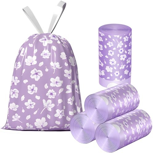Bin Bags Cherry Blossom Scented Small 2.6Gallon Trash Bags 10-15L Bin Liners with Drawstrings 120PCS for Home Office Kitchen& Bathroom that Leaves Your Swing Bin Smelling Fresh Beautiful Print 45*50CM