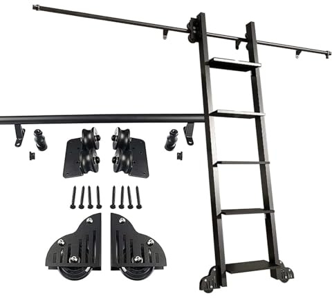 Komplettes Schienensystem mit Rollleiter, Rundrohrschiene für Haus/Innenräume/Dachboden/Bibliothek, ohne Leiter(Non-telescopic,244cm Gleisbausatz)