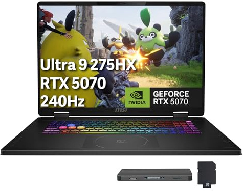 msi Crosshair 18 HX AI 18 QHD+ 240Hz Gaming Laptop, Intel Ultra 9 275HX, NVIDIA RTX 5070 8GB GDDR7, 64GB DDR5, 3TB Storage (2TB SSD+1TB Docking Station), RGB Backlit Keyboard, Windows 11 Pro, Black
