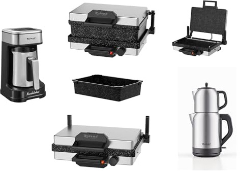 Roland Germany Multigrill, 2000W Elektro-Kontaktgrill, Schwarz, 340x220mm Grillplatten, 5-Stufen Temperaturregelung, für Lahmacun, Fleisch, Toast und Gemüse (1, 4 in 1)