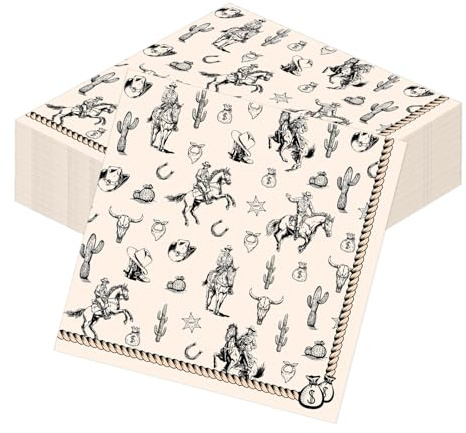 Afritee Western Party Geburtstag Servietten Deko Junge, 50 Stück Cowboy-Geburtstagsservietten Für Männer Und Frauen, Western Junggesellinnenabschied Babyparty-Deko 33 X 33cm
