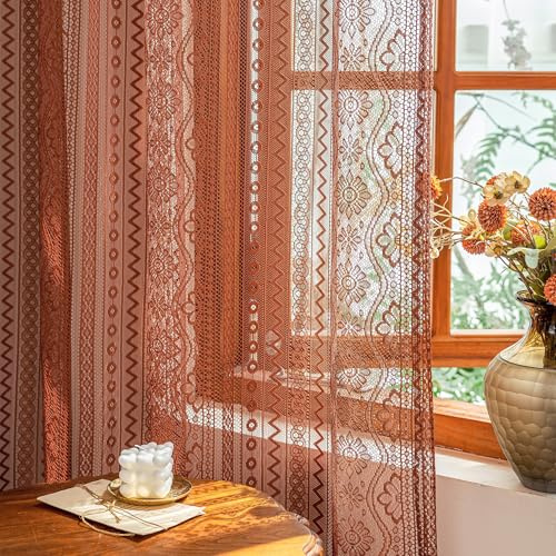 MYSKY HOME Vorhang Spitze Vorhänge Transparent für Wohnzimmer Stabtasche