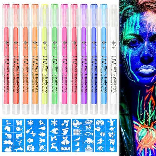 12 Teintes Maquillage Fluorescent Dans Le Noir Maquillage Phosphorescent,Respectueuses De La Peau Et RéSistantes à L'Eau, Faciles à Appliquer Et à Retirer, AdaptéEs à Tous Les Types De Peau