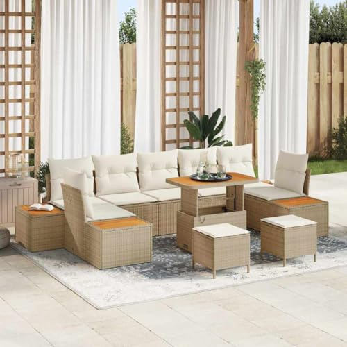 Massbinet Gartensofa Set Gartenmöbel Lounge-Set mit Tisch Outdoor Essgruppe Poly Rattan Beige-Cremeweiß