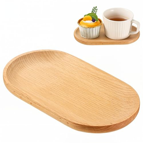 Wooden Serving Tray, 18x10cm Oval Mini Wooden Bathroom Tray Wood Counter Plates Countertop Organizer Trays Small Tray for Bathroom Home Decor Tableware Decorative Dessert Party Food