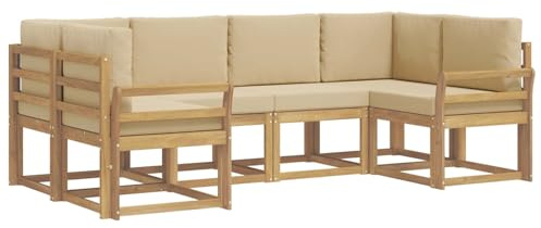 vidaXL Outdoor-Sofagarnitur mit Kissen 6 pcs Weiß und Beige, Akazienholz, modernes Gartensofa, Outdoor-Sitzgruppe, Gartenmöbel für die Veranda, wetterfest