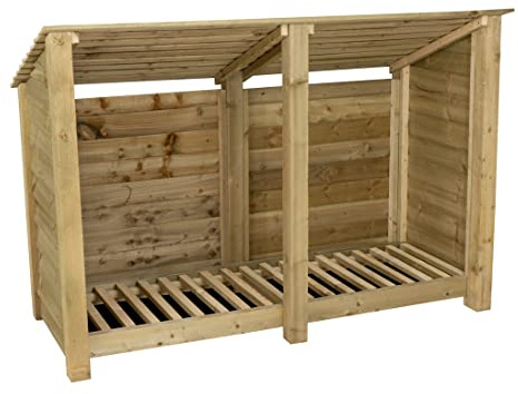 Arbor Garden Solutions wooden log store 4ft, firewood storage (W-187cm, H-126cm, D-88cm), natural finish (Without kindling shelf (roof sloping back))