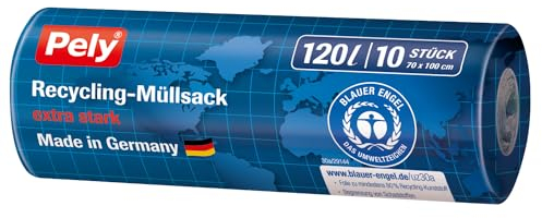 Pely Recycling Müllsäcke 120 Liter 10 Stück, extra reißfest für Haus & Garten