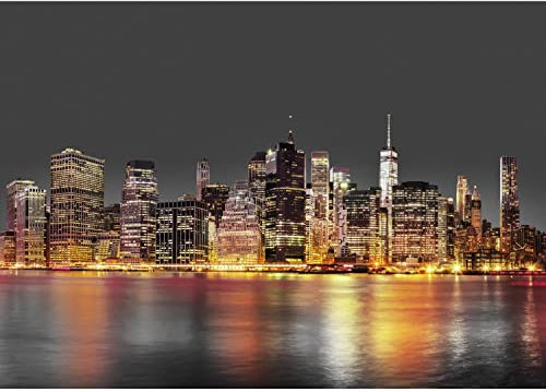 Runa Art Papier peint intissé Nuit à New York 352 x 250 cm Toison Mur XXL Tableaux Muraux Tapisserie Photo Décoration Murale Salon Chambre gris orange 9336011a