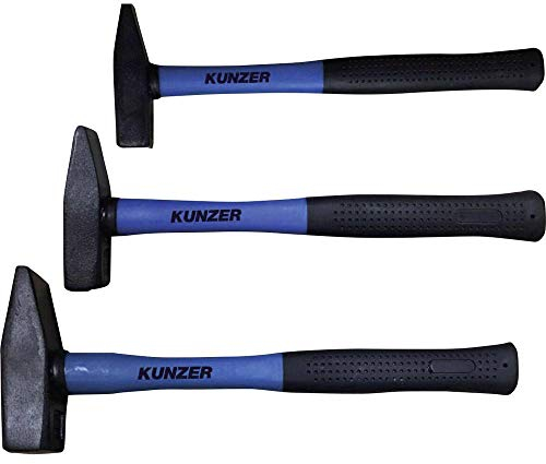 KUNZER 7HSF03 Hammer-Set mit Fiberglasstiel - 300g / 500g / 800g - Hammerkopf aus Carbon-Stahl - Gummierter Handgriff