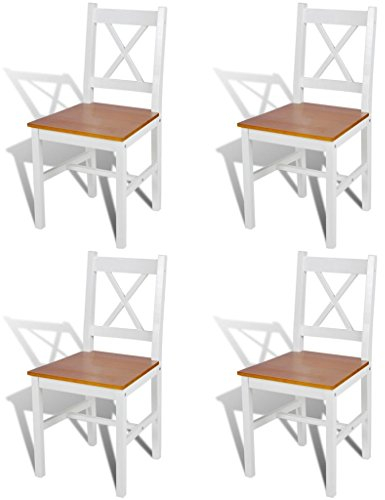 Tidyard 4er Set Stühle Holzstuhl Esszimmerstuhl Küchenstuhl mit Holz Küchenstühle in Weiß + Naturfarbe für Küche und Esszimmer, 41,5 x 45,5 x 85,5 cm (B x T x H)
