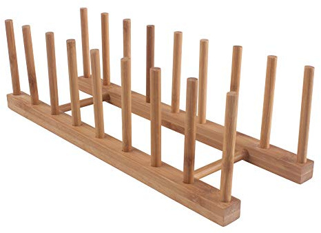Z ZICOME 8-Slots Bamboo Wooden Dish Rack Plate Rack Stand Pot Lid Holder Kitchen Cabinet Organizer
