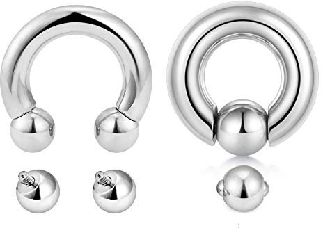 Rajnard 2 Stück PA-Ringe Kreisförmige Innengewinde Hufeisen-Piercing und Spring Action Captive-Perlenringe CBR 0G 19 mm mit Ersatzkugeln 316L Edelsta Piercingschmuck