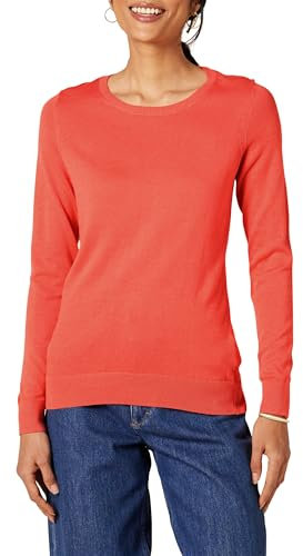 Amazon Essentials Women's Long-Sleeve Lightweight Crewneck Jumper (Available in Plus Size), Coral Pink, XL