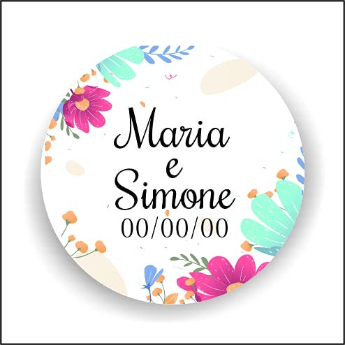 Etichette adesive personalizzate colorate con il tuo nome e le tue informazioni, utilizzabili per comunioni, matrimoni, cresime, compleanni, feste vintage, eventi in genere (Modello 2)