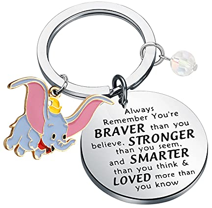 Elefanten-Schlüsselanhänger Baby of Mine Geschenke Elefantenliebhaber Geschenke Baby Elefant Geschenke You are Braver Stronger Smarter Than You Think, L, Edelstahl,