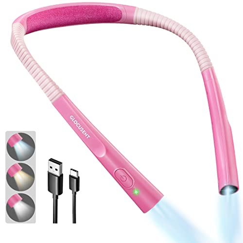 Glocusent Verbesserte LED Hals Leselampe, Muttertagsgeschenk für Mama, Handarbeitslampe, Leselampe Bett, 30-Min Timer, 3 Farben & 3 Helligkeiten, Wiederaufladbar & Langlebig, Stricken & Reparieren