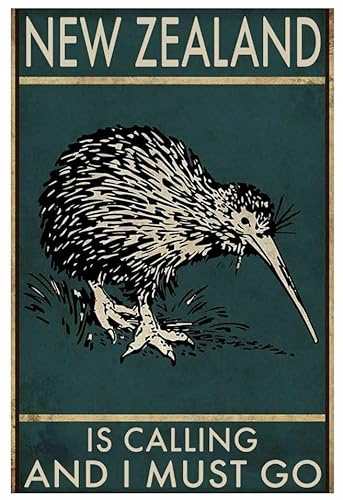 TNND New Zealand Is Calling And I Must Go Vintage Retro Kiwis Bird Decor Poster Wall Art Decor Metallschild 20,3 x 30,5 cm