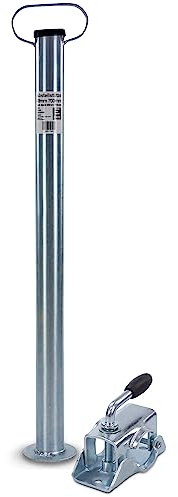 ENVA MADE FOR QUALITY Auto Anhänger Zubehör Set 1x Abstellstütze Anhänger 700mm Ø 48mm 150kg Stützlast + 1x Klemmhalter Anhänger Klemmschelle für Ø 48mm Anhänger Stützen Stützrad Anhänger