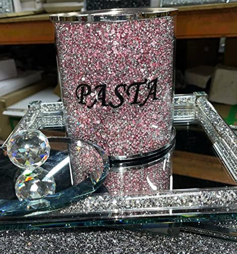 DEENZ Pink Crushed Crystal Diamond Pasta Jar Canister Kitchen Storage Pink & Silver Crystal Display Gift Present For All Occassion Home Decor