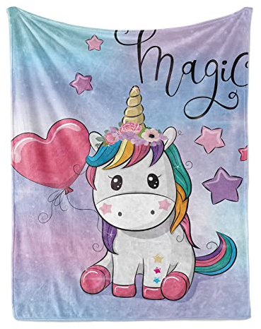 FEELJAM Einhorn Decke kuscheldecke pinkes, Flanell Weich Fleecedecke für Mädchen Blanket, Kinder kuscheldecke, Sofadecke, Wohndecke mikrofaser (Mehrfarbig, 130 * 150)