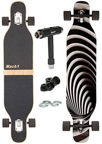 FunTomia Longboard Camber avec roulement à billes Mach1 en céramique Flex1 Drop Through Cruiser Freeride Skaten Planche complète avec outil en T