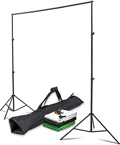 Instarter Hintergrundsystem 155-305 cm breit, Fotohintergrund in Grün, Schwarz und Weiß, Klemmen für Fotografie & Green Screen, Hintergrundständer für Hintergründe aus Papier & Stoff