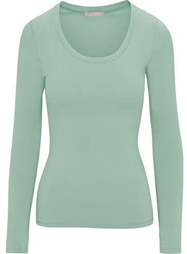 Pure Look Women's Long Sleeve Stretch Cotton Slim Fit Lightweight Basic T-Shirt, Scoop Neck Mint, L