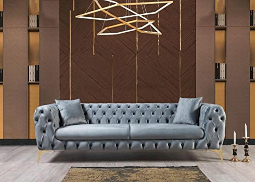 JV Möbel Dreisitzer Sofa Luxus Chesterfield 3 Sitzer Couches Grau Sofas Samt Neu Couch