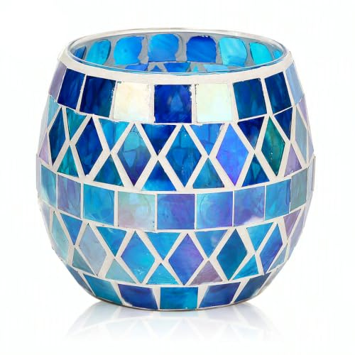 Mosaik Glas Teelichthalter, Handgefertigter Kerzenhalter Lila Blau | Glas Mosaik Design, handgefertigt, lila blau, Teelichtständer, Tischdeko, Wohnzimmer Dekoration, Geschenkidee