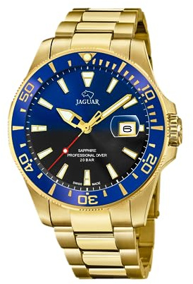 JAGUAR Swiss Made Herrenuhr Analog aus Edelstahl 316l Goldfarben | Quarzwerk, Kalender, Widerstandsfähiges Saphirglas, Wasserdicht 20 ATM Elegant J877/4 Executive