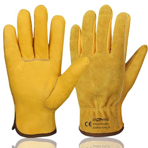 Xndryan Gardening Gloves Thorn Proof, Heavy Duty Gardening Gloves, Comfortable and Breathable, Yellow, Large