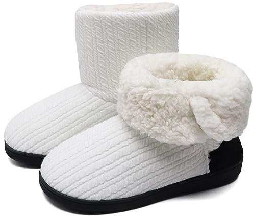 ONCAI Zapatillas de casa para Mujer Lana Artificial Forrada de Botones en el Lateral,térmica de invierno de dormitorio para mujeres Blanco 40/41 EU