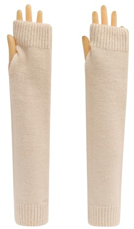 Ever Bloom lang Fingerlos Handschuhe Winter Armstulpen Strickhandschuhe Armwärmer Stulpen für Mädchen Frauen, Handschuhe arm 2023:Beige