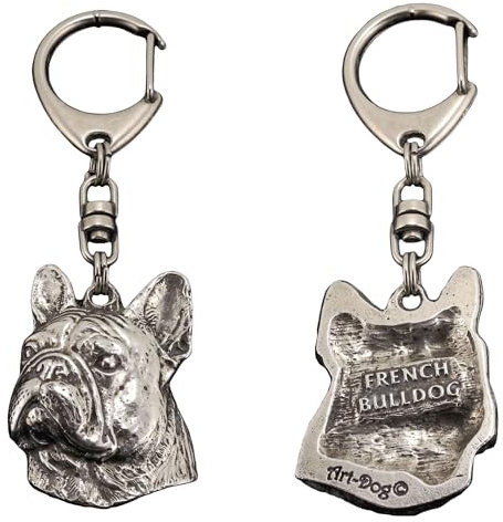 Art-Dog Niedlicher Hundeschlüsselanhänger - Exklusive Kollektion French Bulldog - Französische Bulldogge II Schlüsselanhänger Hund - Versilberte Keyring mit 2,5 cm Schloss - 4,5x3,3x10cm