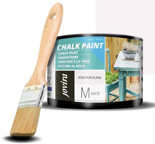 JOVIRA PINTURAS Pintura Tiza - Chalk Paint al Agua Mate + Pincel especial para madera. Renueva tus muebles con creatividad. (375 Mililitros, Rosa Porcelana + Pincel)
