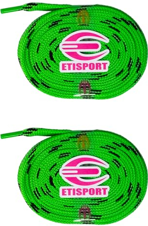 ETISPORT Paar professionelle flache Schnürsenkel für Hockey- und Schlittschuhe und Riemen mit Rollen. Beständig. Länge jeweils 3 m | 118in. (Fluoreszierendes Grün)