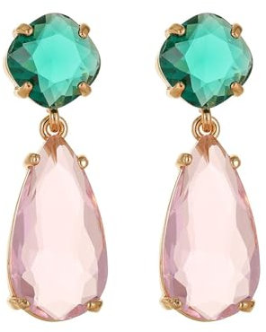 Homxi Orecchini Pendente Donna,Orecchini in Placcato oro Orecchini Goccia D'Acqua con Zirconia Cubica Orecchini Rosa Verde